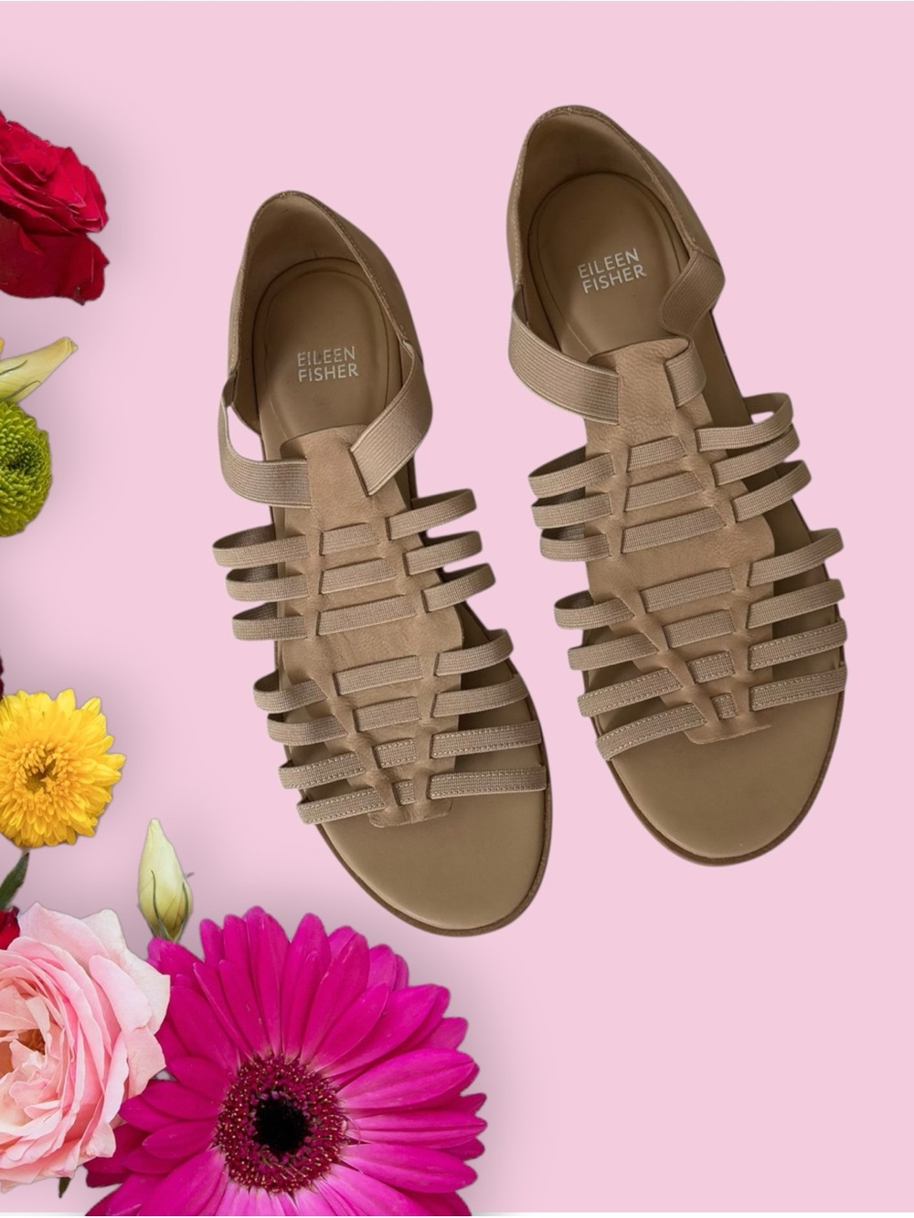 Eileen Fisher Rato Taupe  Strappy  Leather Sandals
